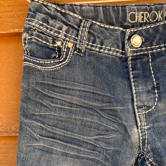 Girls Cherokee Denim Shorts L 10/12 With Rhinestone Back Pockets Adjustable Wais - Picture 5 of 13